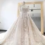 Luxury / Gorgeous Champagne Wedding Dresses 2019 Ball Gown Off-The-Shoulder Short Sleeve Backless Appliques Lace Pearl Rhinestone Glitter Sequins Cathedral Train Ruffle