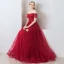 Elegant Burgundy Prom Dresses 2019 A-Line / Princess Off-The-Shoulder Puffy Short Sleeve Beading Floor-Length / Long Ruffle Backless Formal Dresses