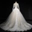 Classic Champagne Winter Wedding Dresses 2018 Ball Gown See-through Scoop Neck Long Sleeve Backless Appliques Lace Cathedral Train Ruffle