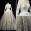 Classic Champagne Winter Wedding Dresses 2018 Ball Gown See-through Scoop Neck Long Sleeve Backless Appliques Lace Cathedral Train Ruffle
