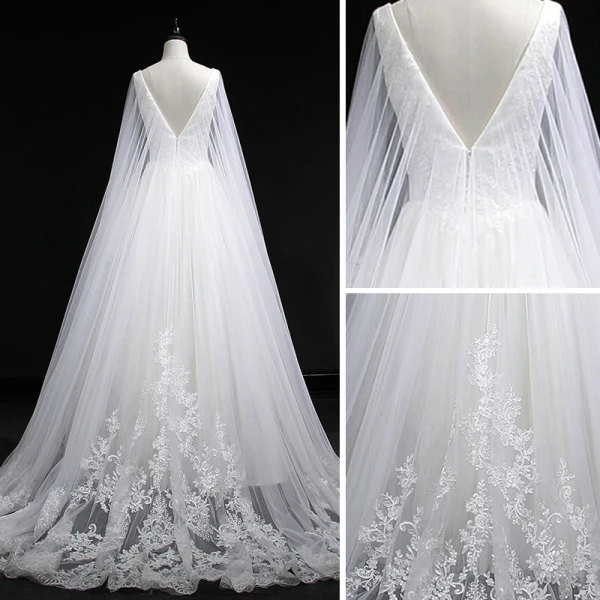 Vintage / Retro Ivory Wedding Dresses 2019 A-Line / Princess V-Neck Sleeveless Backless Appliques Lace Pearl Beading Watteau Train Ruffle