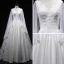 Vintage / Retro Ivory Wedding Dresses 2019 A-Line / Princess V-Neck Sleeveless Backless Appliques Lace Pearl Beading Watteau Train Ruffle