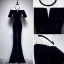 Modern / Fashion Navy Blue Suede Winter Evening Dresses  2018 Trumpet / Mermaid See-through Scoop Neck Short Sleeve Rhinestone Floor-Length / Long Formal Dresses