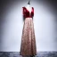 Sexy Burgundy Evening Dresses  2018 A-Line / Princess See-through Scoop Neck Sleeveless Beading Sash Gold Embroidered Floor-Length / Long Ruffle Backless Formal Dresses