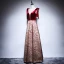Sexy Burgundy Evening Dresses  2018 A-Line / Princess See-through Scoop Neck Sleeveless Beading Sash Gold Embroidered Floor-Length / Long Ruffle Backless Formal Dresses