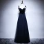Elegant Navy Blue Prom Dresses 2018 A-Line / Princess Spaghetti Straps Sleeveless Sash Beading Floor-Length / Long Ruffle Backless Crossed Straps Formal Dresses