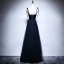 Elegant Navy Blue Prom Dresses 2018 A-Line / Princess Spaghetti Straps Sleeveless Sash Beading Floor-Length / Long Ruffle Backless Crossed Straps Formal Dresses