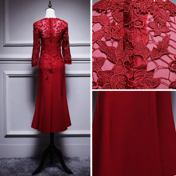two piece lace prom dress Two Piece Prom Dresses,Lace Prom Dress,Prom Dress with Sleeves,Mermaid main image 1