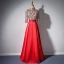 Elegant Red Evening Dresses  2018 A-Line / Princess High Neck 3/4 Sleeve Beading Tassel Floor-Length / Long Ruffle Formal Dresses
