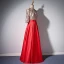 Elegant Red Evening Dresses  2018 A-Line / Princess High Neck 3/4 Sleeve Beading Tassel Floor-Length / Long Ruffle Formal Dresses