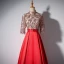 Elegant Red Evening Dresses  2018 A-Line / Princess High Neck 3/4 Sleeve Beading Tassel Floor-Length / Long Ruffle Formal Dresses