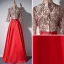 Elegant Red Evening Dresses  2018 A-Line / Princess High Neck 3/4 Sleeve Beading Tassel Floor-Length / Long Ruffle Formal Dresses