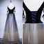 Sexy Bleu Marine Dégradé De Couleur Champagne Robe De Soirée 2018 Princesse Bretelles Spaghetti Sans Manches Longue Volants Dos Nu Robe De Ceremonie
