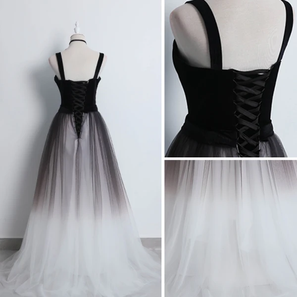 Modern / Fashion Black Gradient-Color Ivory Prom Dresses 2018 A-Line / Princess Shoulders Sleeveless Floor-Length / Long Ruffle Backless Formal Dresses