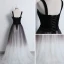 Modern / Fashion Black Gradient-Color Ivory Prom Dresses 2018 A-Line / Princess Shoulders Sleeveless Floor-Length / Long Ruffle Backless Formal Dresses
