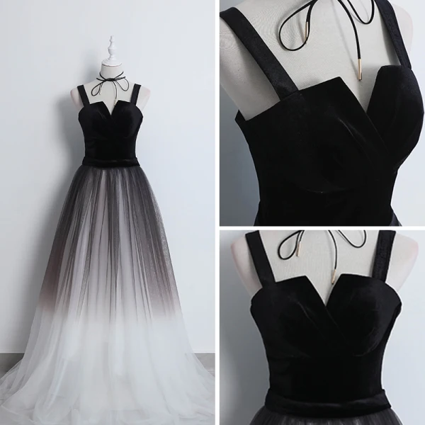 Modern / Fashion Black Gradient-Color Ivory Prom Dresses 2018 A-Line / Princess Shoulders Sleeveless Floor-Length / Long Ruffle Backless Formal Dresses