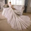 Élégant Champagne Transparentes Robe De Mariée 2018 Princesse Encolure Dégagée Gonflée 3/4 Manches Dos Nu Appliques En Dentelle Perlage Cathedral Train Volants