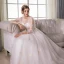 Élégant Champagne Transparentes Robe De Mariée 2018 Princesse Encolure Dégagée Gonflée 3/4 Manches Dos Nu Appliques En Dentelle Perlage Cathedral Train Volants