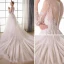 Élégant Champagne Transparentes Robe De Mariée 2018 Princesse Encolure Dégagée Gonflée 3/4 Manches Dos Nu Appliques En Dentelle Perlage Cathedral Train Volants