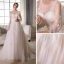 Élégant Champagne Transparentes Robe De Mariée 2018 Princesse Encolure Dégagée Gonflée 3/4 Manches Dos Nu Appliques En Dentelle Perlage Cathedral Train Volants