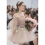 Mode Champagner Sommer Partykleider 2019 A Linie Off Shoulder Geschwollenes 1/2 Ärmel Applikationen Blumen Stoffgürtel Kurze Rüschen Rückenfreies Festliche Kleider