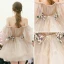 Mode Champagner Sommer Partykleider 2019 A Linie Off Shoulder Geschwollenes 1/2 Ärmel Applikationen Blumen Stoffgürtel Kurze Rüschen Rückenfreies Festliche Kleider