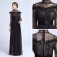Elegant Black Lace Evening Dresses  2018 A-Line / Princess High Neck Long Sleeve Beading Sash Floor-Length / Long Pleated Formal Dresses