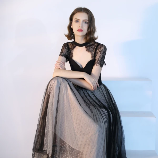 Modern / Fashion Black Evening Dresses 2018 A-Line / Princess Amazing / Unique Scoop Neck Sleeveless Ankle Length Ruffle Backless Formal Dresses