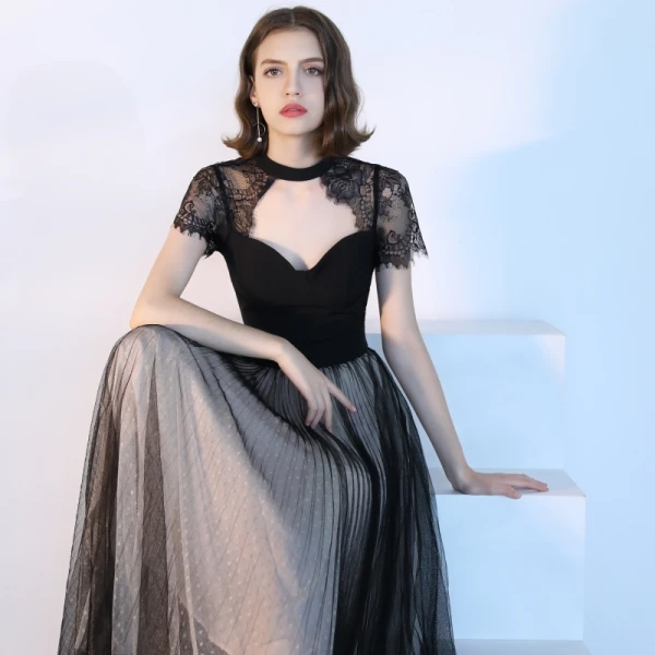 Modern / Fashion Black Evening Dresses 2018 A-Line / Princess Amazing / Unique Scoop Neck Sleeveless Ankle Length Ruffle Backless Formal Dresses