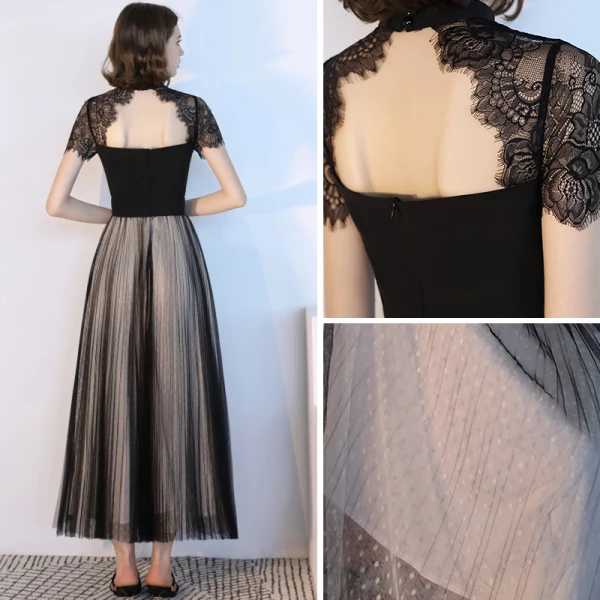 Modern / Fashion Black Evening Dresses 2018 A-Line / Princess Amazing / Unique Scoop Neck Sleeveless Ankle Length Ruffle Backless Formal Dresses