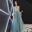 Flower Fairy Jade Green See-through Evening Dresses  2018 A-Line / Princess Scoop Neck Puffy Long Sleeve Appliques Flower Pearl Rhinestone Floor-Length / Long Ruffle