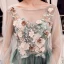 Flower Fairy Jade Green See-through Evening Dresses  2018 A-Line / Princess Scoop Neck Puffy Long Sleeve Appliques Flower Pearl Rhinestone Floor-Length / Long Ruffle