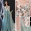 Flower Fairy Jade Green See-through Evening Dresses  2018 A-Line / Princess Scoop Neck Puffy Long Sleeve Appliques Flower Pearl Rhinestone Floor-Length / Long Ruffle