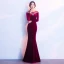Modern / Fashion Burgundy Suede Evening Dresses  2017 Trumpet / Mermaid Scoop Neck Long Sleeve Beading Rhinestone Floor-Length / Long Pierced Formal Dresses