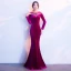 Modern / Fashion Burgundy Suede Evening Dresses  2017 Trumpet / Mermaid Scoop Neck Long Sleeve Beading Rhinestone Floor-Length / Long Pierced Formal Dresses