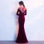 Modern / Fashion Burgundy Suede Evening Dresses  2017 Trumpet / Mermaid Scoop Neck Long Sleeve Beading Rhinestone Floor-Length / Long Pierced Formal Dresses