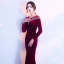 Modern / Fashion Burgundy Suede Evening Dresses  2017 Trumpet / Mermaid Scoop Neck Long Sleeve Beading Rhinestone Floor-Length / Long Pierced Formal Dresses