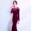 Modern / Fashion Burgundy Suede Evening Dresses  2017 Trumpet / Mermaid Scoop Neck Long Sleeve Beading Rhinestone Floor-Length / Long Pierced Formal Dresses