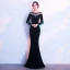 Modern / Fashion Burgundy Suede Evening Dresses  2017 Trumpet / Mermaid Scoop Neck Long Sleeve Beading Rhinestone Floor-Length / Long Pierced Formal Dresses