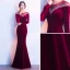 Modern / Fashion Burgundy Suede Evening Dresses  2017 Trumpet / Mermaid Scoop Neck Long Sleeve Beading Rhinestone Floor-Length / Long Pierced Formal Dresses