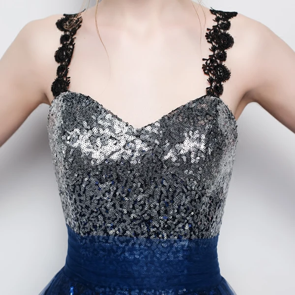 Scintillantes Ciel étoilé Argenté Bleu Roi Paillettes Robe De Soirée 2017 Princesse Bretelles Spaghetti Sans Manches Longue Dos Nu Robe De Ceremonie