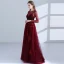 Elegant Burgundy Evening Dresses  2018 A-Line / Princess Scoop Neck Long Sleeve Appliques Lace Beading Sash Floor-Length / Long Pierced Formal Dresses