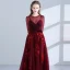 Elegant Burgundy Evening Dresses  2018 A-Line / Princess Scoop Neck Long Sleeve Appliques Lace Beading Sash Floor-Length / Long Pierced Formal Dresses
