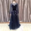 Elegant Burgundy Evening Dresses  2018 A-Line / Princess Scoop Neck Long Sleeve Appliques Lace Beading Sash Floor-Length / Long Pierced Formal Dresses
