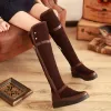 Modern / Fashion Snow Boots 2017 Brown Leather Over The Knee / Thigh High Buckle Zipper Casual Winter Flat Womens Boots