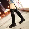 Modern / Fashion Snow Boots 2017 Brown Leather Over The Knee / Thigh High Buckle Zipper Casual Winter Flat Womens Boots