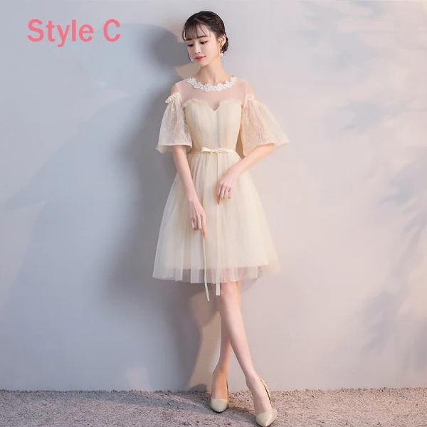 Abordable Champagne Transparentes Robe Demoiselle D'honneur 2018 Princesse Appliques En Dentelle Ceinture Courte Volants Dos Nu Robe Pour Mariage