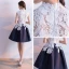 Affordable Chinese style Graduation Dresses 2017 Lace Appliques High Neck Sleeveless White Navy Blue Short Ball Gown