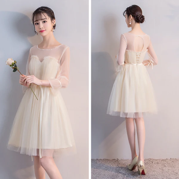 Abordable Champagne Transparentes Robe Demoiselle D'honneur 2018 Princesse Appliques En Dentelle Ceinture Courte Volants Dos Nu Robe Pour Mariage