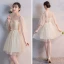 Abordable Champagne Transparentes Robe Demoiselle D'honneur 2018 Princesse Appliques En Dentelle Ceinture Courte Volants Dos Nu Robe Pour Mariage